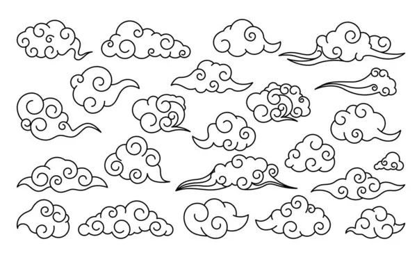 Nuvens Místicas Elementos Ornamento Nublado Oriental Tradicional Céu Estilo Asiático Ilustração De Stock