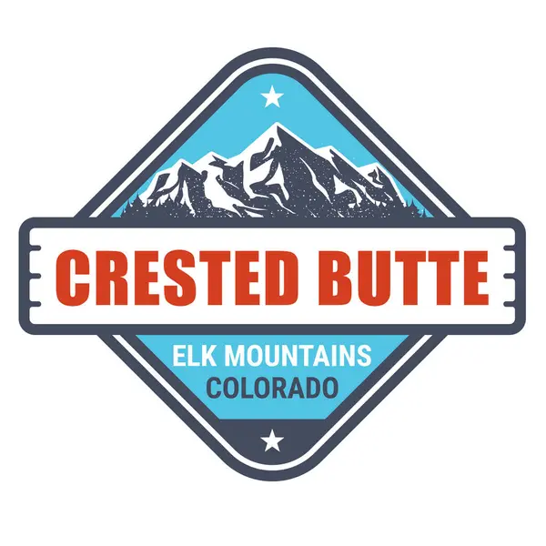 Crested Butte Colorado Elk Mountains Selo Resort Emblema Com Neve Ilustração De Stock