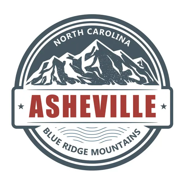 Asheville North Carolina Bergshotell Stämpel Emblem Med Snötäckta Berg Vektor Stockvektor