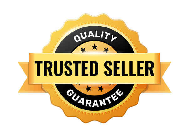 Trusted seller gold medal or emblem, reliable vendor badge, dependable distributor emblem, vector