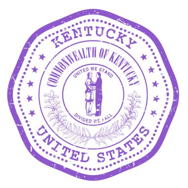 Mühürlü Kentucky eyaleti damgası, ABD seyahat damgası, Kentucky 'nin eski püskü posta damgası, vektör.
