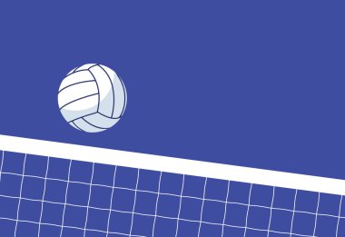 Voleybol topu voleybol ağının üzerinde uçuyor, metin ve vektör için alanı olan spor posteri