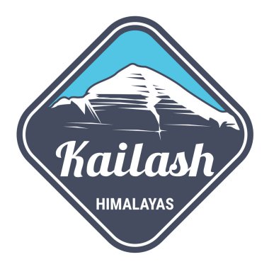 Kailash Dağı damgası, Gangdise Nyenchen Tanglha Dağları aralığı, karla kaplı kailasa amblemi, vektör.