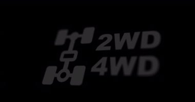2WD ve 4WD tekerlekli araç gösterge paneli açık, dört çekerli simge animasyonu, gösterge üzerinde açık, görüntü