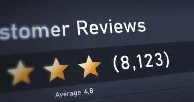 Müşteri değerlendirmelerinin animasyon sayacı, ürün veya hizmetlerin derecelendirmesi, yıldız puanı, görüntüler