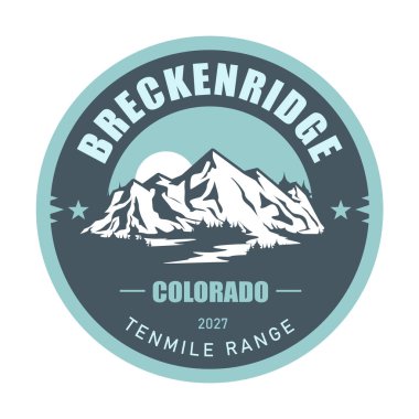Breckenridge, Colorado kayak merkezi amblemi karla kaplı dağlar, 10 mil aralığı, vektör