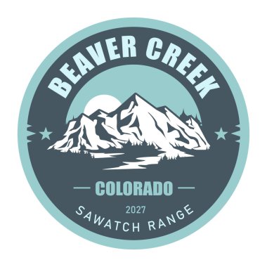 Kunduz Deresi damgası, Colorado 'da kayak merkezi, karla kaplı tepeler, vektör.