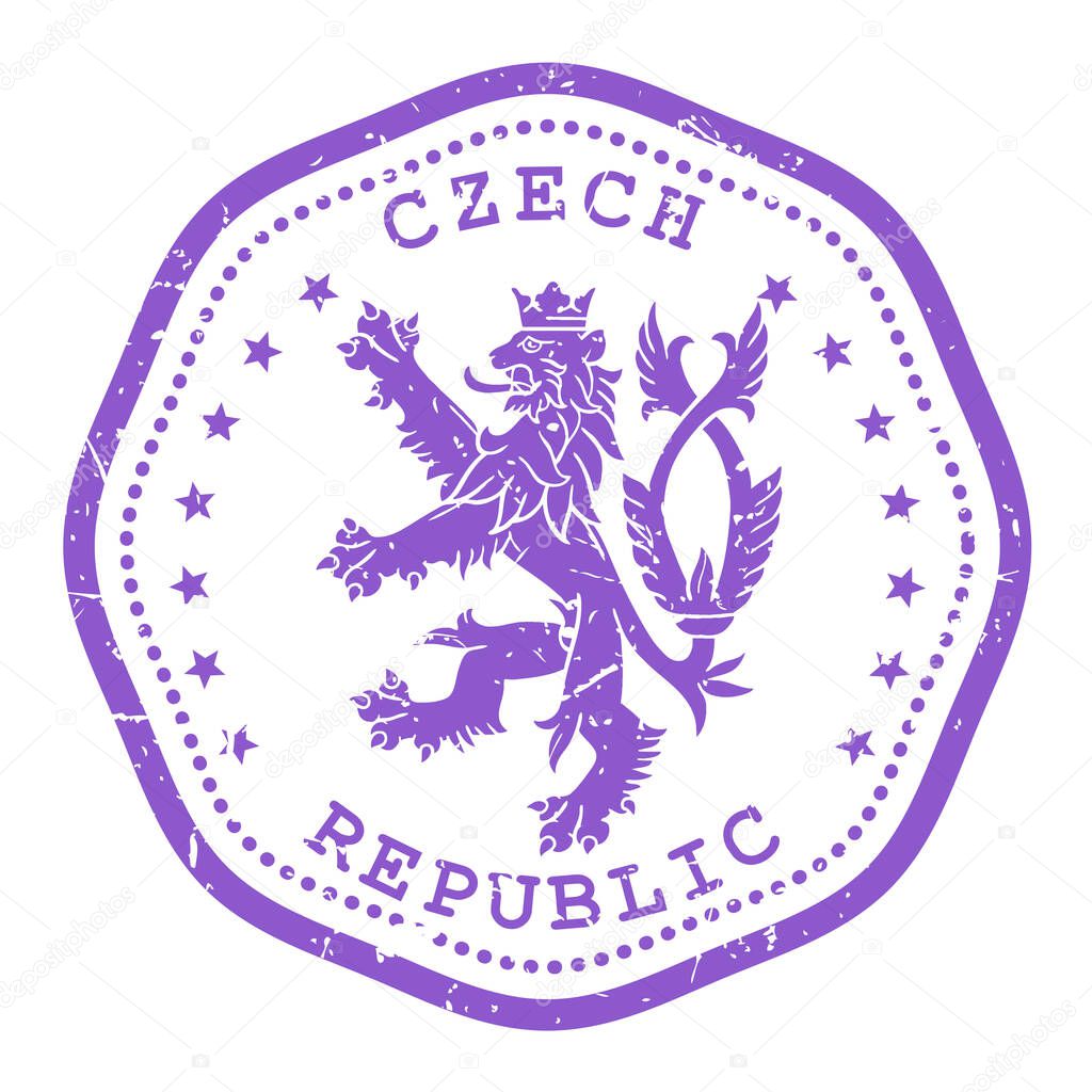 Czech Republic stamp with state seal or coat of arms, Bohemia travel stamp, shabby postmark of Czechia, vector