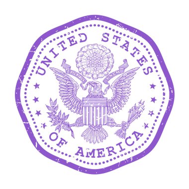 ABD mührü ya da armalı ABD pulu, Amerika Birleşik Devletleri seyahat pulu, ABD 'nin eski püskü posta damgası kartal, vektör