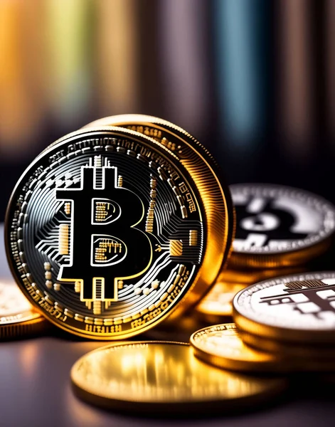 Bitcoin Coins Multi Color Background Stockfoto