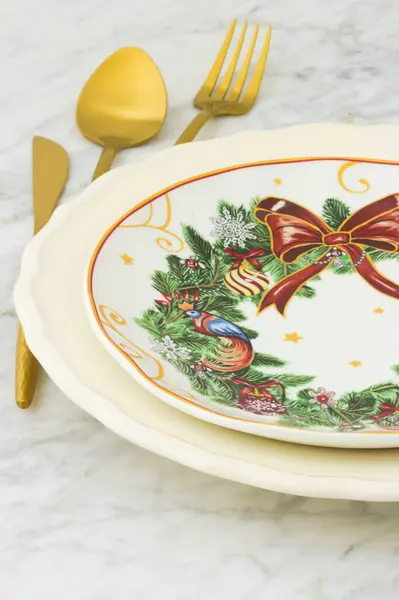 Schöne Weihnachtliche Tischdekoration Eine Farbenfrohe Und Doch Elegante Art Den — Stockfoto