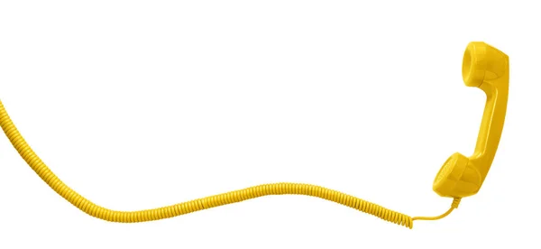 Желтый Винтажный Телефон Изолированный Белом Фоне Копировальным Пространством — стоковое фото