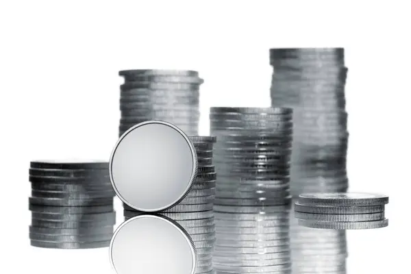 Pile Silver Coins Blank One Copy Space Stock Image