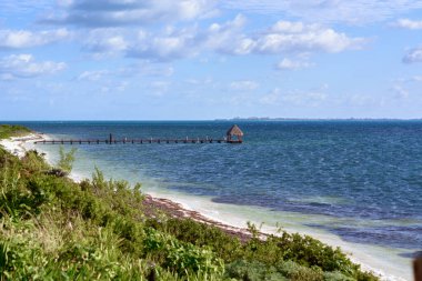 Cancun Quintana Roo Mexico 'daki Zona Hoteleria' daki Karayip sahilinde deniz kıyısında..