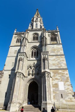 Cathedral of Constance (Konstanz Minster), Baden-Wurttemberg, Germany. It is landmark of old town of Constance. Vertical view of medieval Gothic church. Catholic architecture and culture concept.