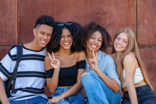 幸せな多様なアフロアメリカ人と白人のグループの友人 ストック画像