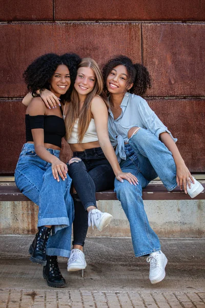 Happy Smiling Diverse Group Friends Caucasian Afro American Stockbild