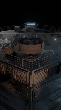 Laboratory control room science fiction G floor in dark scene 3d rendering sci-fi wallpaper backgrounds