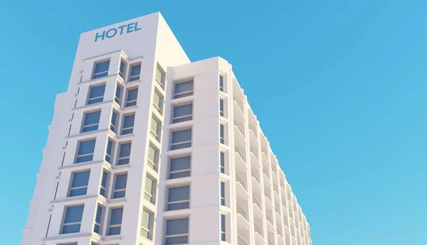 Kąt Widok Hotel Model Nad Błękitnym Niebem Renderowania Architektury Nowoczesny — Zdjęcie stockowe