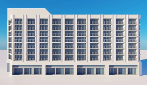 酒店现代建筑立面3D渲染建筑设计墙纸背景 — 图库照片