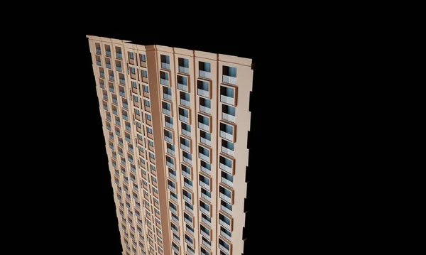 黑景下的侧视图现代建筑酒店3D渲染墙纸背景 — 图库照片