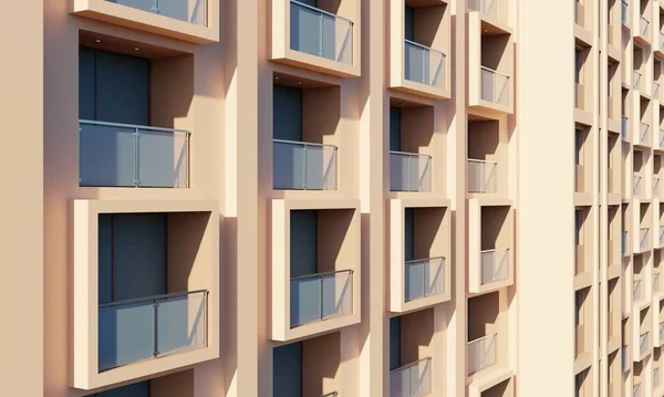 Cam Pencere Stili Balkonlu Yan Manzara Otel Binası Mimari Duvar — Stok fotoğraf