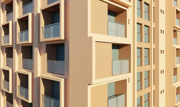 Glas Ramen Hotel Gebouw Moderne Stijl Balkons Rendering Architectuur Behang — Stockfoto
