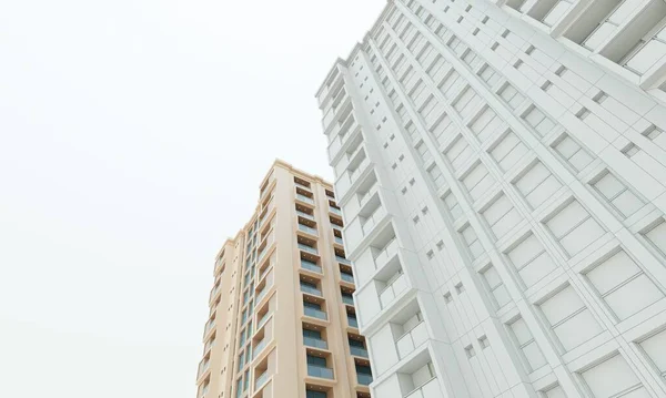 Modernes Hotelgebäude Mit Einem Weißen Gebäude Wireframe Rendern Architektur Hintergrundbilder — Stockfoto