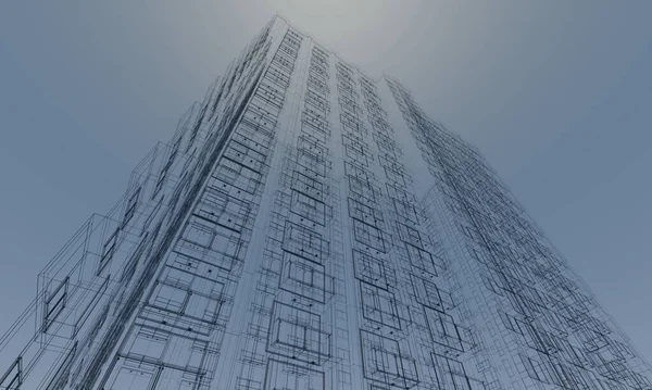要約ワイヤーフレームホテルの建物構造は 3Dアーキテクチャ壁紙の背景をレンダリングします — ストック写真