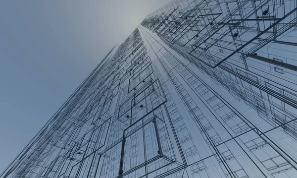 Ansicht Von Drahtgebundenen Hotelgebäudestruktur Rendern Architektur Industrie Hintergründe — Stockfoto