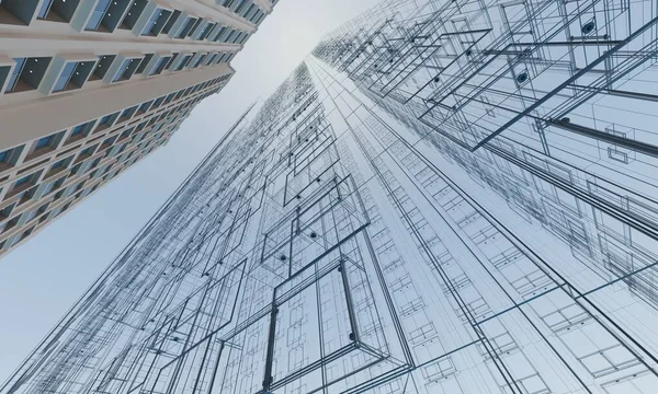 Perspektywa Budynku Hotelowego Okablowanie Struktury Renderowania Architektury Tła Mieszkalne Tapety — Zdjęcie stockowe