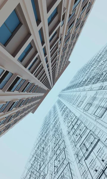Widok Budynku Hotelu Ramą Przewodową Renderowania Architektury Abstrakcyjne Tła Tapety — Zdjęcie stockowe