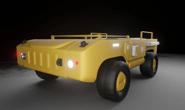 Gelbe Traktor Seitenansicht Szene Rendering Fahrzeug Tapete Hintergrund — Stockfoto