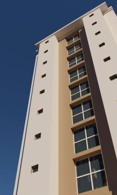 Modern otel penceresinin arkasında 3d mimari duvar kağıdı arkaplanını görüntüle