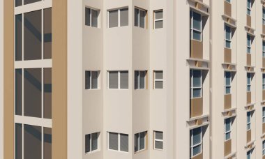 Balkon ve pencere stili modern otel görüntüsü 3D mimari duvar kağıdı arkaplanı