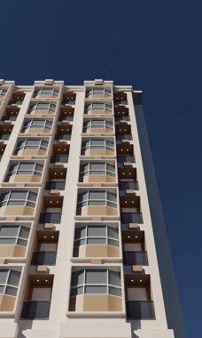 Balkon ve modern otel görüntüsü 3D mimari duvar kağıdı arkaplanı oluşturur