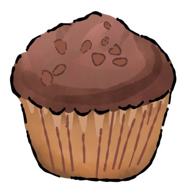 Çikolatalı kekler beyaz arka plana el çizimi.