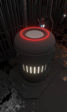 Metal basınç kontrol tankı ve karanlık sahne 3D duvar kağıdı arkaplanı