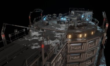 En üst kattaki bilgisayar merkezi 3D oluşturma bilim kurgu duvar kağıdı arkaplanı