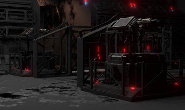 Terk edilmiş genel operasyon merkezi iç mekan karanlık sahne 3D duvar kağıdı arka plan