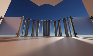 Balkon otelinin dış görünüşü. 3D Modern bina duvar kağıdı arka planı.