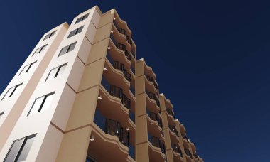 Yan manzara odası balkon modern otel binası 3D mimari duvar kağıdı arka planı