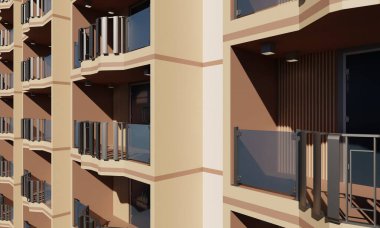 Yan manzara odası balkon modern otel 3D mimari duvar kağıdı arka planı