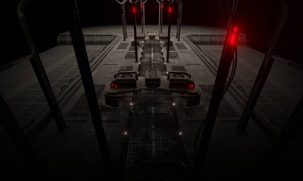 Corridor walkway in the base of operations science fiction in dark scene 3d rendering wallpaper background