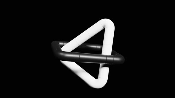 グレーのスタイルの形は 暗い背景に黒い白い色で回転します 3Dレンダリングループアニメーション — ストック動画