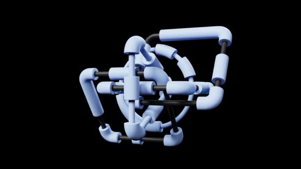 旋转的 蓝白相间的 形状光滑的密码结构 3D渲染循环动画 — 图库视频影像