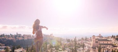 Sunset panoramic view of Granda city landscape
