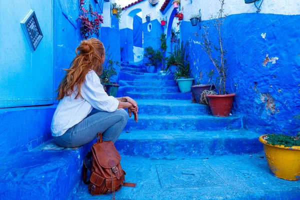 Woman tourist in Morocco,  Chefchaouen