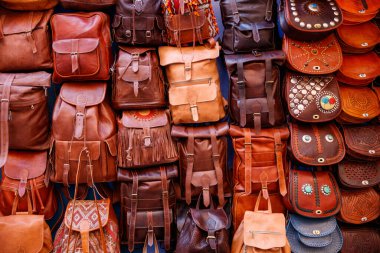 Store leather bags and products on the zouk in Morocco