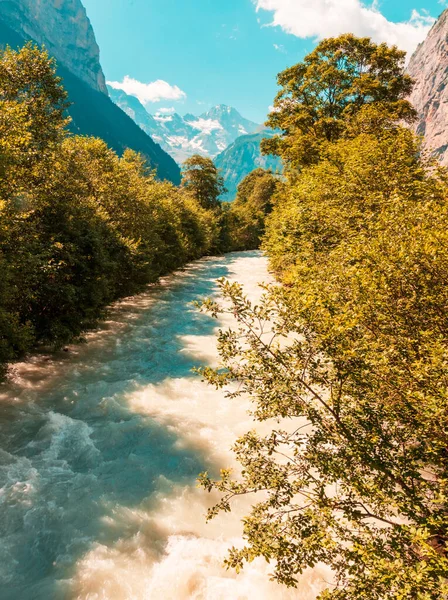 Svájci Táj Folyó Patak Alpok Hegy — Stock Fotó